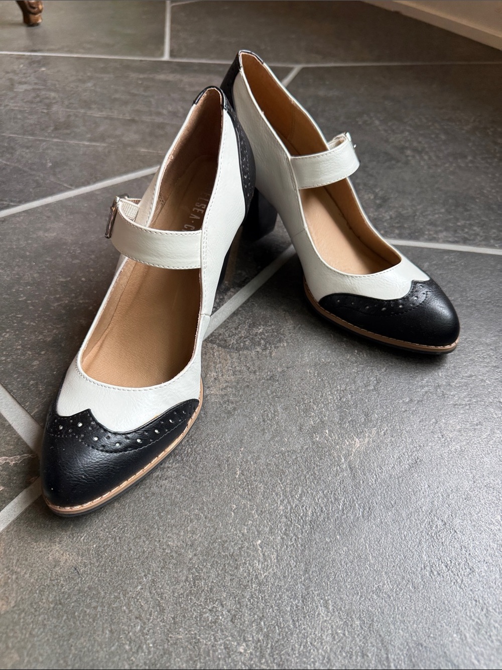 chelsea crew Two-Tone Mary Jane Pumps in White and Black